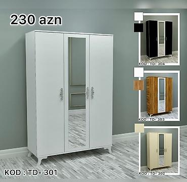 Üçqapılı paltar şkafı – KOD: TD-301 - Ön hissədə tam boy güzgü (orta