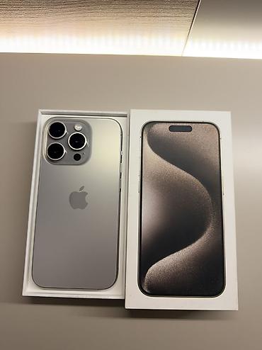 IPhone 15 Pro, Б/у, 256 ГБ, Natural Titanium, Чехол, Коробка, 83 %