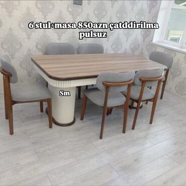 Masa və oturacaq dəstləri: Qonaq otağı üçün, Yeni, Açılmayan, Dördbucaq masa, 8 stul