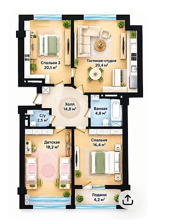 Продажа квартир: 3 комнаты, 109 м², Элитка, 7 этаж, ПСО (под самоотделку) — 3