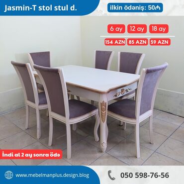 yemek stol: Для гостиной, Новый, Раскладной, Прямоугольный стол, 6 стульев, Азербайджан