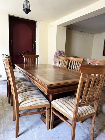 Qonaq otağı üçün, İşlənmiş, Açılan, Dördbucaq masa, 8 stul