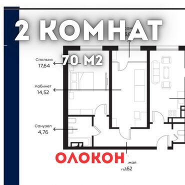 дом продаю в бишкеке: 2 бөлмө, 70 кв. м, Элитка, 14 кабат, Евроремонт