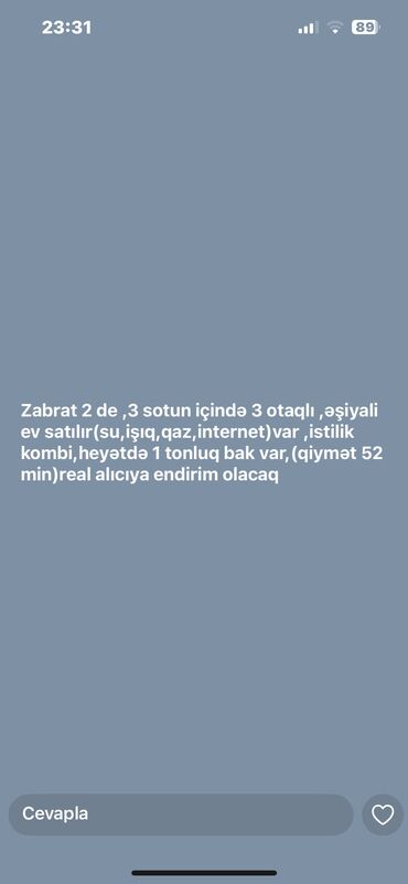 ceyranbatanda heyet evleri 2023: 3 otaqlı, 3 kv. m, Kredit yoxdur, Orta təmir