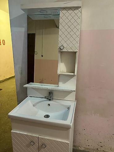 hamam dolabı: Vanna otağı üçün lavabo dəsti - Rəng: ağ - Komplekt: lavabo, şkaf — 1