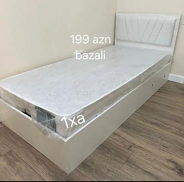 otaq qaplar: Bazalı tək nəfərlik çarpayı - Rəng: ağ - Başlıq hissəsi yastıqlı — 1