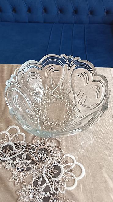 Qab-qacaq və mətbəx ləvazimatları: Şüşə meyvə/salat qabı Diametr 22 sm - Material: qalın, şəffaf şüşə - — 2