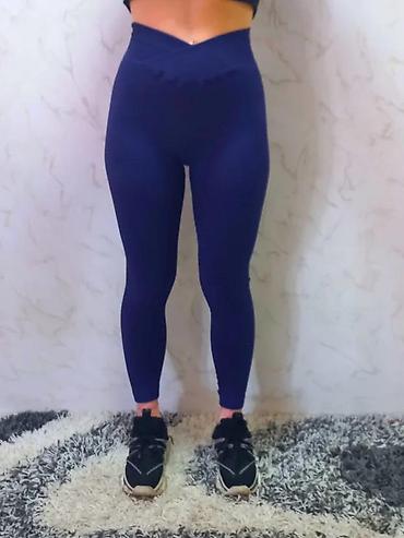 Helanke, biciklistički šortsevi: Ribane sportske helanke – tamnoplave - Model: visok struk, dužina do — 24