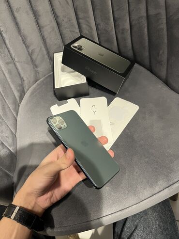 Apple iPhone: IPhone 11 Pro Max, 64 GB, Matte Midnight Green, Face ID, Simsiz şarj, Sənədlərlə