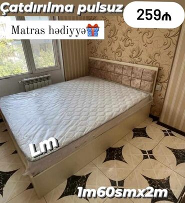 ucuz taxt kravat: Двуспальная кровать, Без подьемного механизма, Бесплатный матрас, Без выдвижных ящиков
