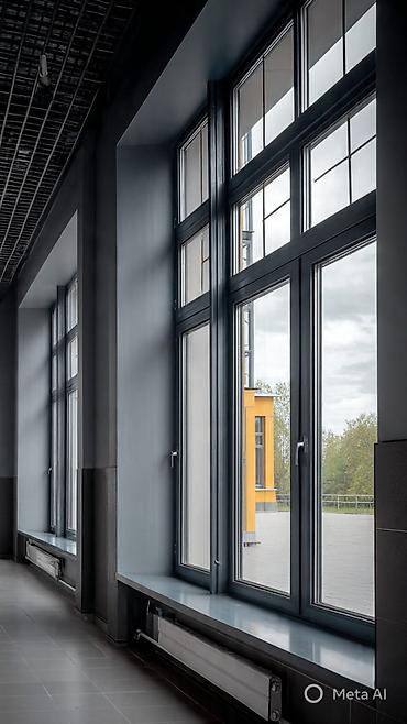Готовые алюминиевые окна: Алюминиевые окна в темно‑сером профиле - Материал: теплый алюминиевый — 2