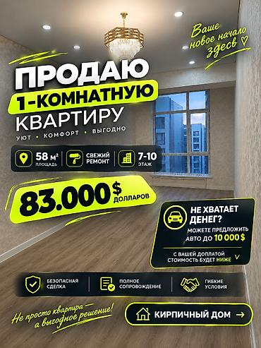1 комната, 58 м², Технопарк Элитка, 7 этаж, Свежий ремонт