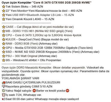 Masaüstü kompüterlər və iş stansiyaları: Oyun üçün Kompüter "Core i5 3470 GTX1050 2GB 256GB NVME” ⭐Tək Sistem -da lalafo.az — 2 Masaüstü kompüterlər və iş stansiyaları: Oyun üçün Kompüter "Core i5 3470 GTX1050 2GB 256GB NVME” ⭐Tək Sistem — 2