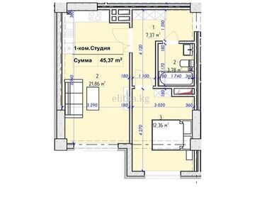 район пишпек дом: 1 комната, 45 м², Элитка, 3 этаж, ПСО (под самоотделку)