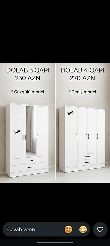 Ağ rəngli şkaf modelləri Variantlar: - 3 qapılı dolab – 230 AZN •
