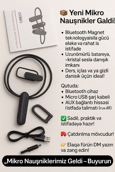 imtahan ucun qulaqciq: Yeni Simsiz (Bluetooth) Qulaqcıqlar, Nomi, rəng - Qara