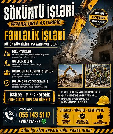 demir rewotka bag ucun: Söküntü və fəhləlik xidmətləri - Bütün növ tikinti və yardımçı işlər — 1