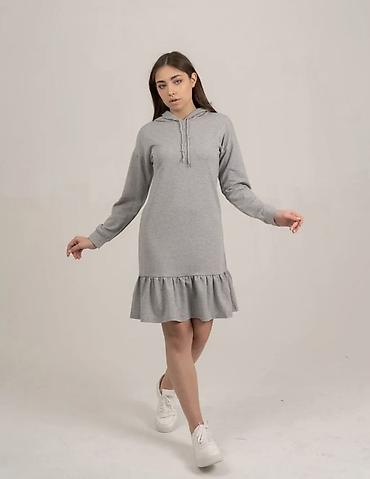nike tech flecce: Платье-худи женское, серое - Свободный прямой крой с заниженной — 1