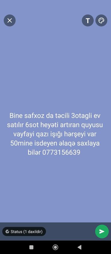 Həyət evləri və villaların satışı: Təcili bine safoxza ev satılır əlavə məlumat üçün nömrəsi ilə əlaqə