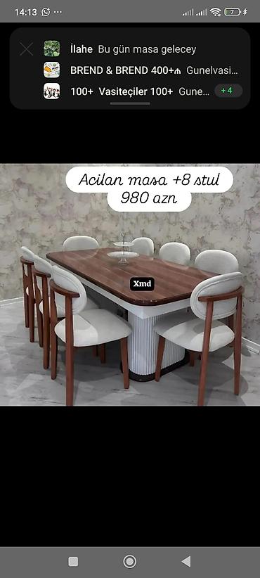 Açılan masa + 8 stul dəsti - Dəst: 1 ədəd açılan yemək masası və 8