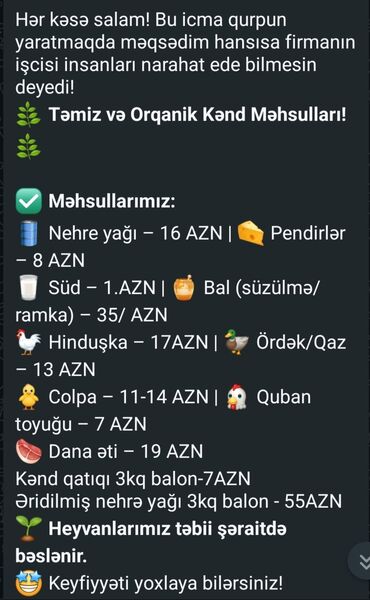 Digər: Bütun bölgələrə çatdırılma var 50 AZN 100 AZN sifariş verənə pulsuz