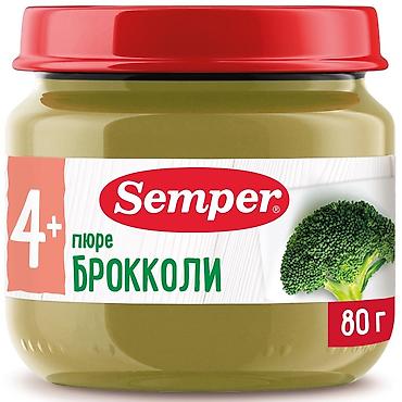 Пюре из брокколи Semper, 80 г - Для детского питания с 4+ месяцев -