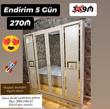 divarda kitab refi: Yeni, 4 qapılı, Güzgülü, Ağ, Açılan, Düz dolab — 1
