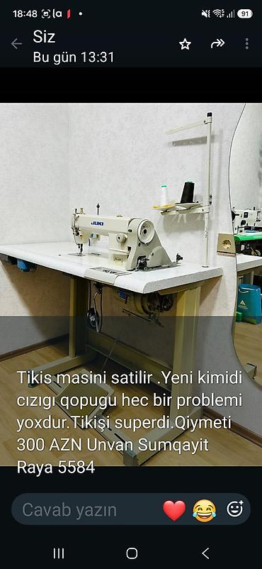 tikis masni: Juki sənaye tikiş maşını - Stolüstü komplekt (masa, pedal, motor) - — 1