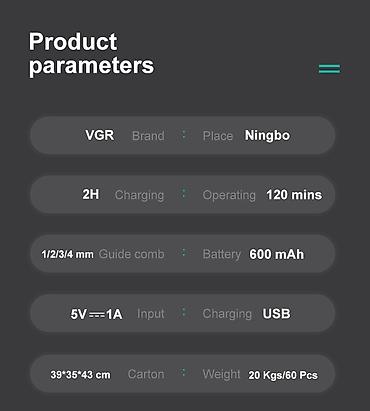 tostur: Trimmer VGR 982 - 6500RPM / 600mAh / 120 Dəqiqə / Cord/Cordles / LED — 6