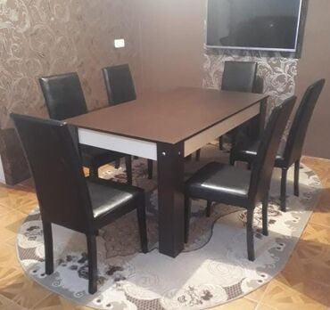 oturacaq stol: Для гостиной, Б/у, Прямоугольный стол, 6 стульев