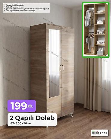 Mebel: Məhsul: 2 qapılı dolab Ölçülər: 47 × 200 × 90 sm Material: 18 mm — 1