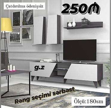 levent mebel: Modern TV stendi və asma rəf dəsti - Ümumi ölçü: 180 sm - Komplekt — 1