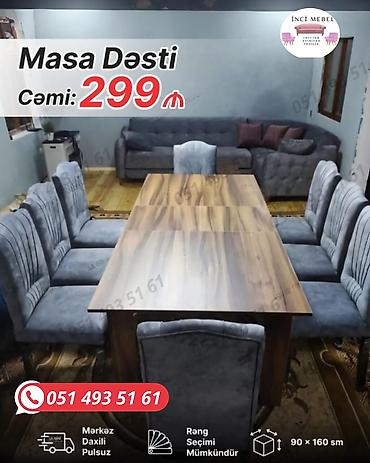 tek kreslo: Qonaq otağı üçün, Yeni, Açılmayan, Dördbucaq masa, 6 stul — 1