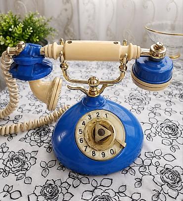 телефон fly б: Retro masaüstü telefon – mavi və krem rəngli, qızılı detal və — 1