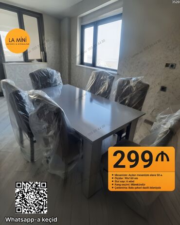 metbex stol stul: Mətbəx üçün, Açılan, Dördbucaq masa, 6 stul