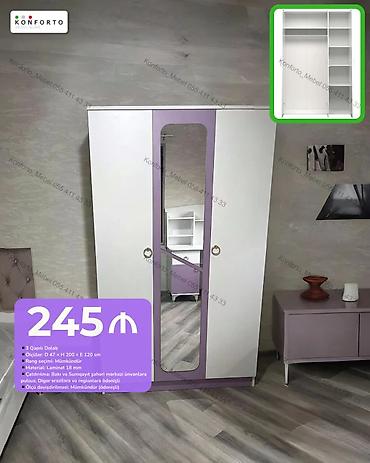 3 qapılı geyim dolabı - Ölçü: Dəri̇nli̇k 47 × Hündürlük 200 × En 120