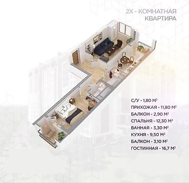 Продажа квартир: 2 комнаты, 64 м², ул. Масалиева-Монуева, Элитка, 10 этаж, ПСО (под самоотделку) — 2