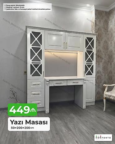ref: Düz masa, Stulsuz, Polkalı, Siyirməli, Sadə laminat — 1