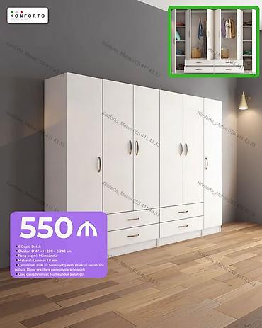 skaf dolab: Düz dolab, Yataq otağı üçün, Paltar üçün, Açılan, Korpuslu, 6 qapı — 1