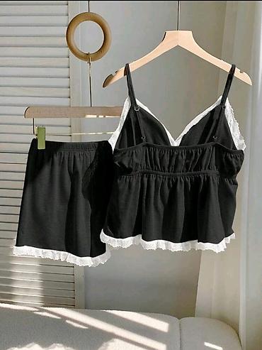 Ночнушки: Qadın pijama dəsti – 2 parça - Rəng: qara, ağ krujeva detalları ilə - at lalafo.az — 2 Ночнушки: Qadın pijama dəsti – 2 parça - Rəng: qara, ağ krujeva detalları ilə - — 2