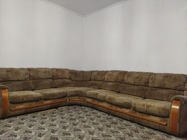 мебель диваны бу: Угловой диван, цвет - Коричневый, Б/у