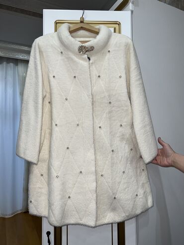 пальто белая: Пальто, Осень-весна, Альпака, По колено, L (EU 40)
