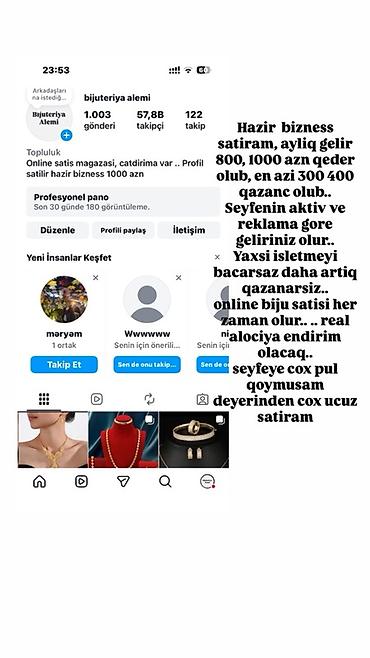 100 dollar satışı: Hazır onlayn “Bijuteriya Aləmi” Instagram mağazası satılır — 1