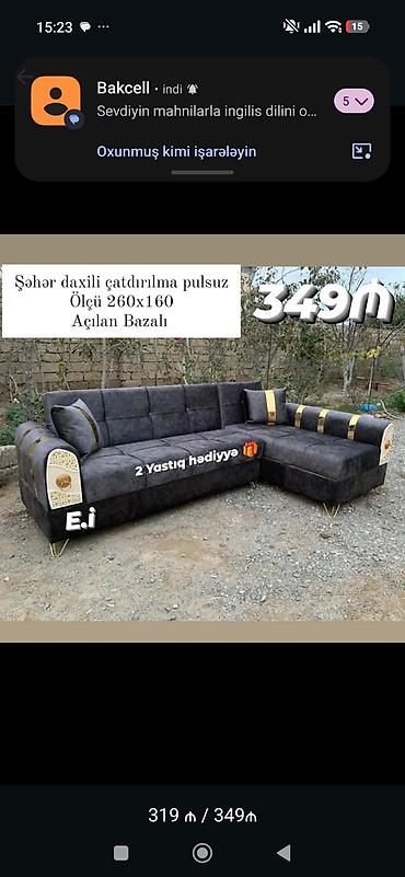 divan səkilləri: L formalı künc divanı - Ölçü: 260 x 160 sm - Açılan bazalı model – — 1