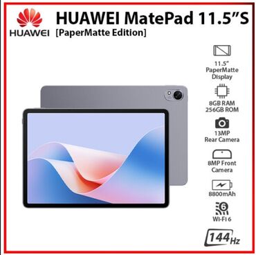 техничеа: Планшет, Huawei, эс тутум 256 ГБ, 11" - 12", Wi-Fi, Жаңы, Классикалык түсү - Кара