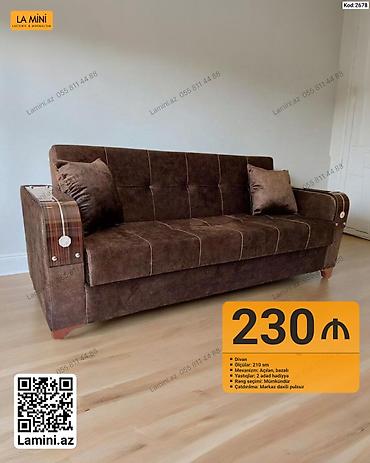 Divan - Ölçü: 210 sm - Mexanizm: Açılan, bazalı - Yastıqlar: 2 ədəd