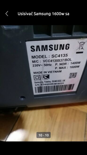 Klasični usisivači: Usisivač Samsung 1600w sa platnenom vrećom
Ispravan dobar
 Mirjevo — 7
