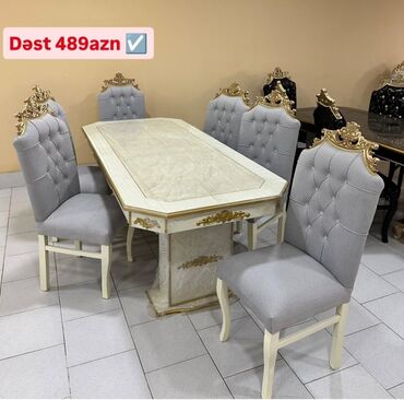 Masa və oturacaq dəstləri: Qonaq otağı üçün, Yeni, Açılmayan, Dördbucaq masa, 6 stul — 2