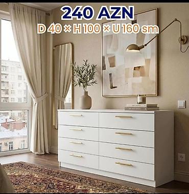 ev dekoru: Ağ rəngli, minimal dizaynlı komod/dresser. Ölçülər: - Dərinlik: 40 sm — 1