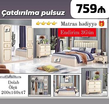ucuz yataq: *Yataq dəsti / Yataq otağı mebeli* ✔️Rəng seçimi var *🎁Matras — 1